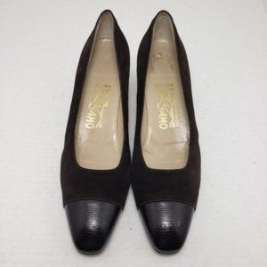 Salvatore Ferragamo Closed Toe Suede Slip-on Pumps